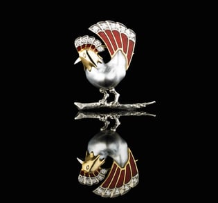 Keshi Pearl Rooster Brooch