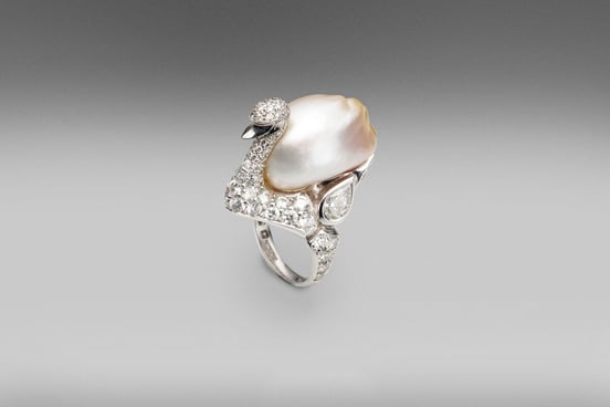 Swan South Sea Keshi Pearl and Diamond Ring in Platinum - 0801SWAN0779